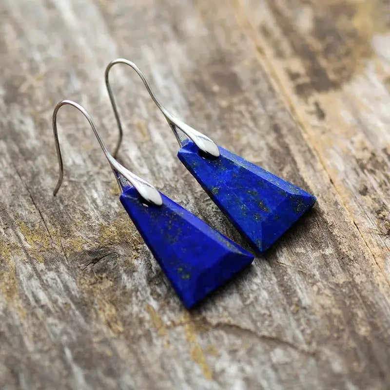 Lapis Lazuli  Trapezoid Drop Earrings-1