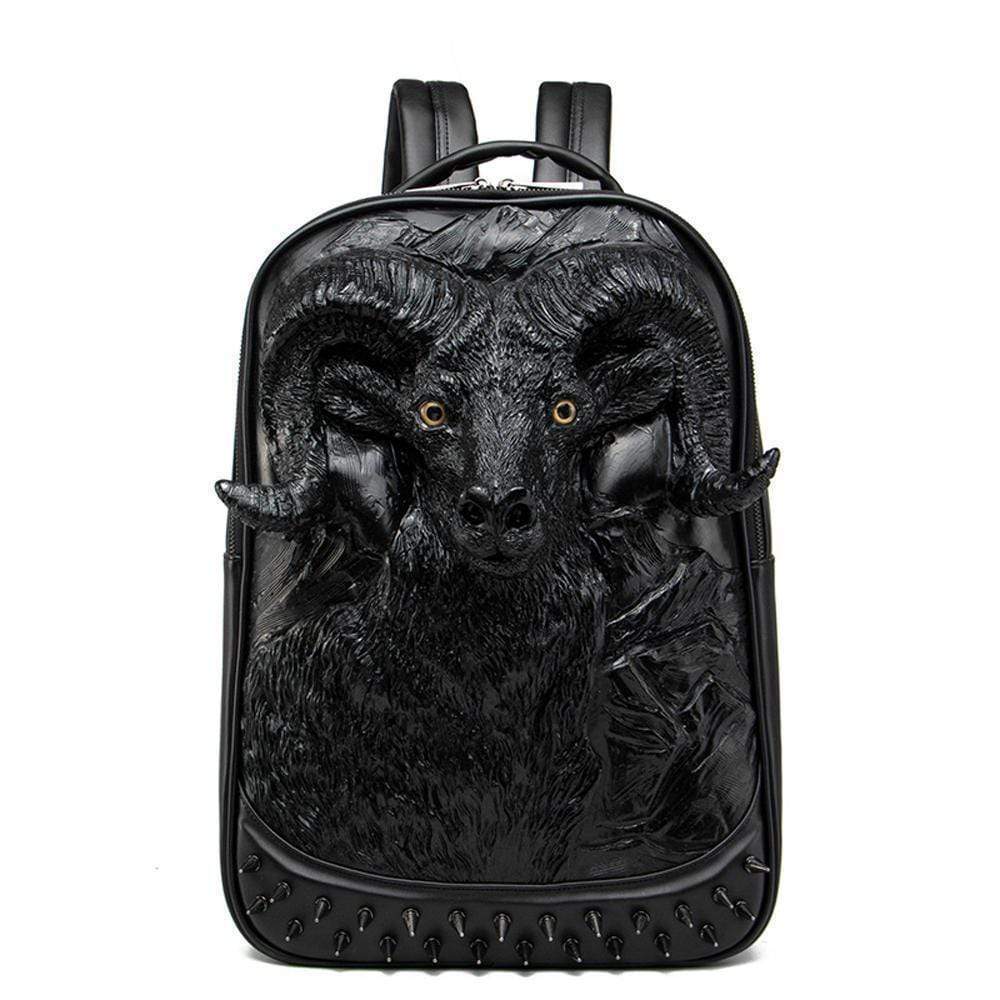 Large Studded Backpack 3D Goat Head Sculpture Backpack Laptop Travelling Rucksack Bag-2