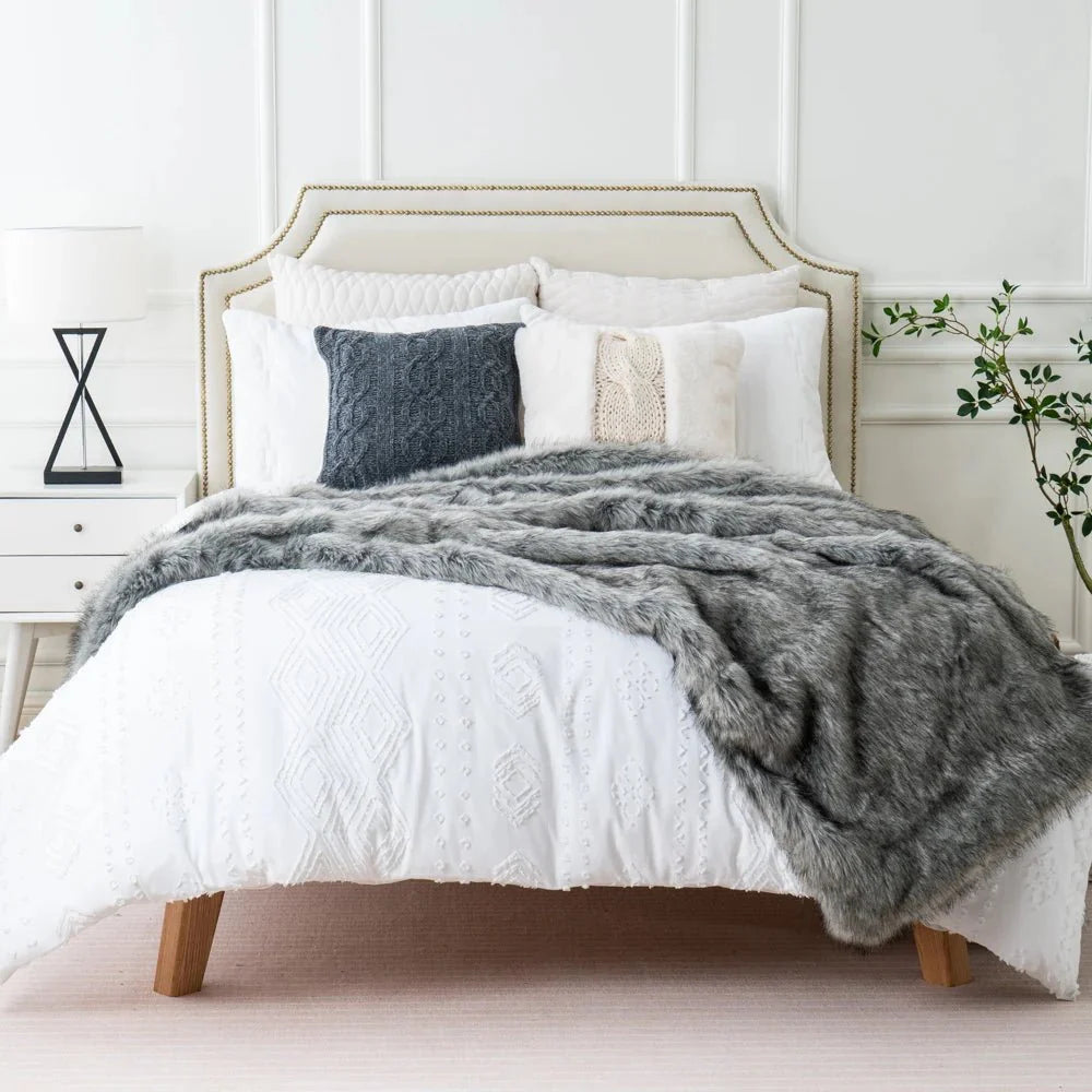 Luxury Faux Fur Throw Blanket Slate-1