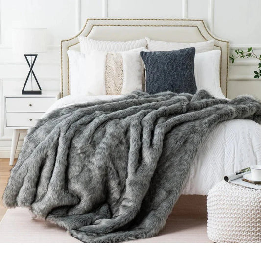 Luxury Faux Fur Throw Blanket Slate-0