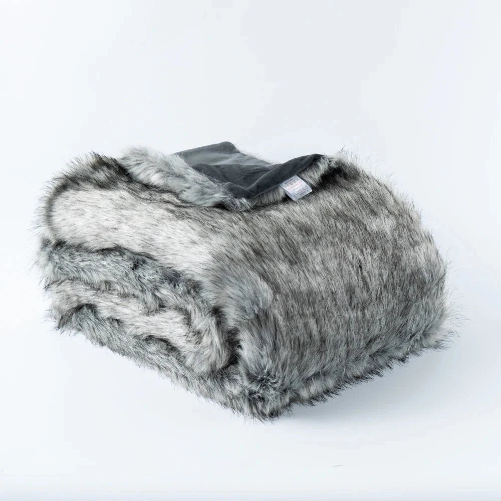 Luxury Faux Fur Throw Blanket Slate-3