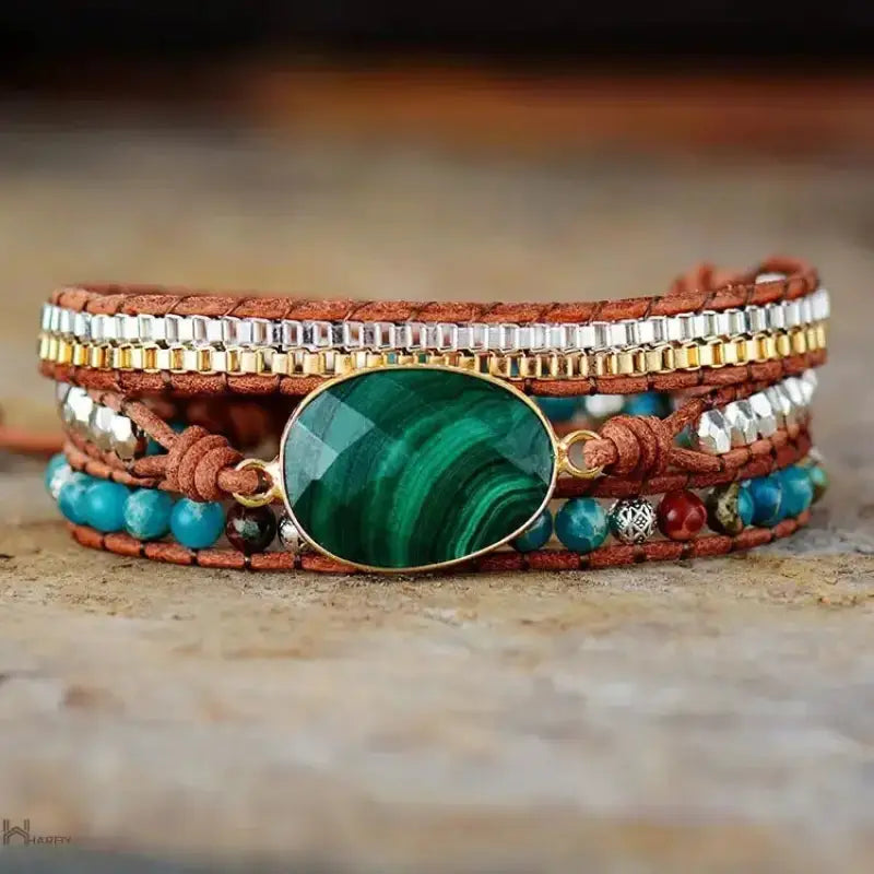 Malachite Stone Statement Bracelet-4