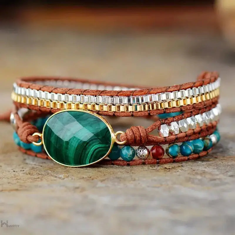 Malachite Stone Statement Bracelet-3