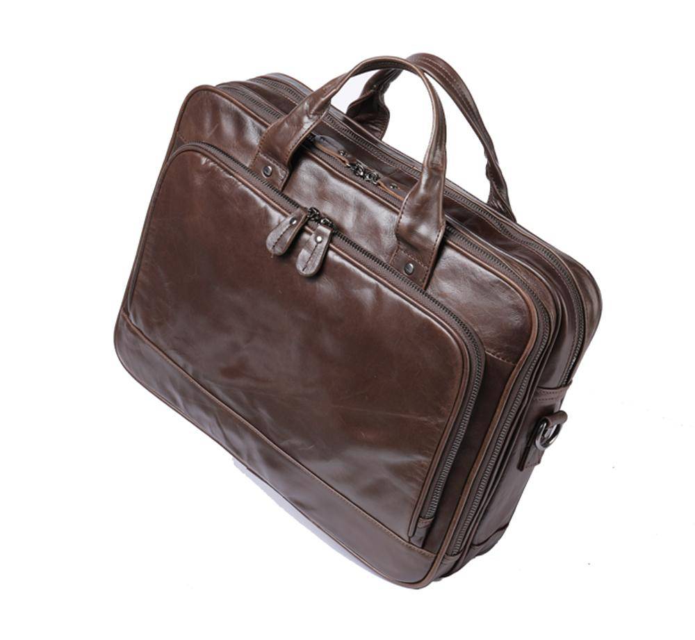 Mens Leather Briefcase 14"Laptop Large Volume Multi-Functional Business Bags-4