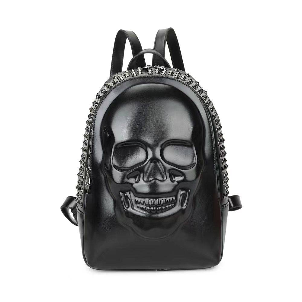 3D Backpack Mens Studded Smiling Skull Backpack-0