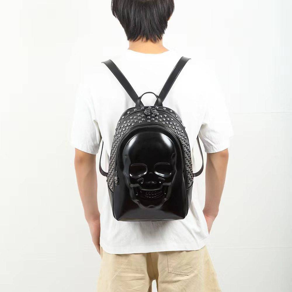 3D Backpack Mens Studded Smiling Skull Backpack-3