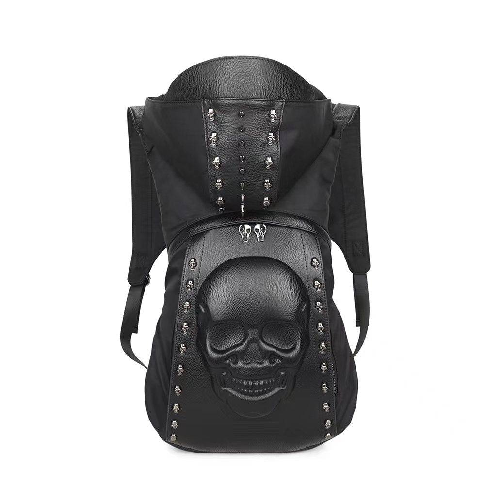 3D Backpack Mens Studded Smiling Skull Hooded Backpack Large-0