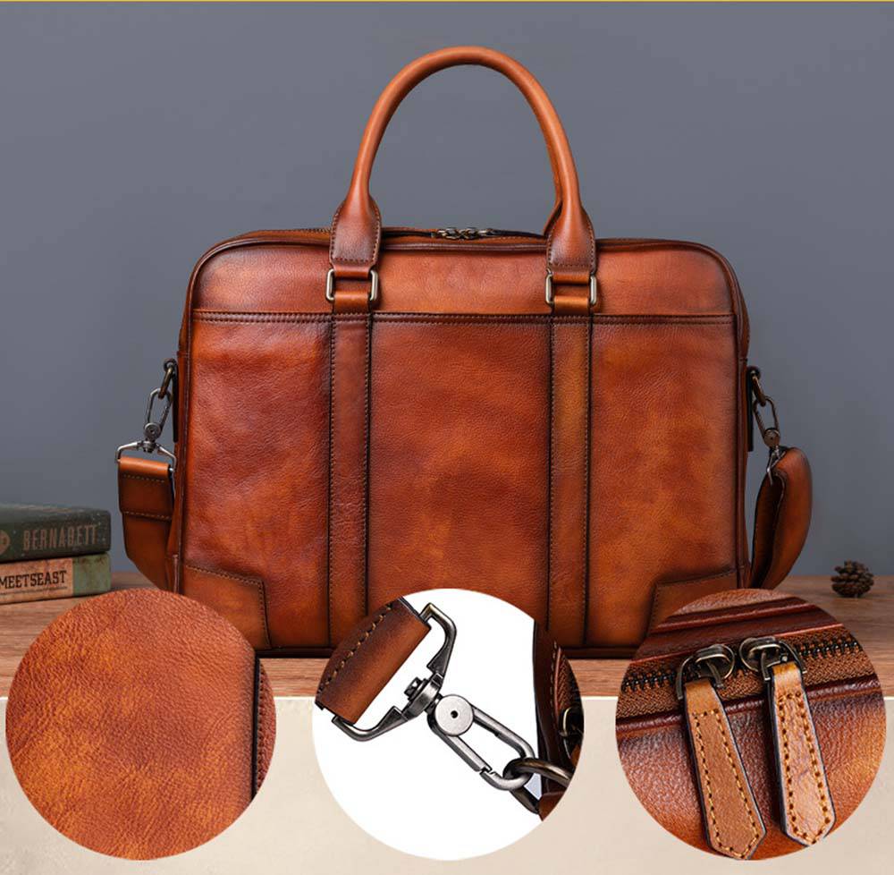 Mens Vintage Leather Buiness Briefcase Shoulder Bag 2732-2