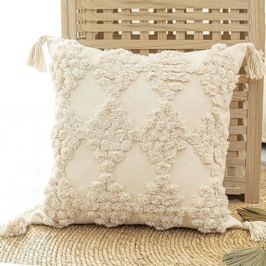 Tufted Moroccan Throw Pillow Tassels-0