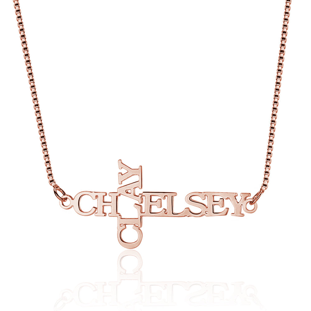 Cross Double Name Necklace-0