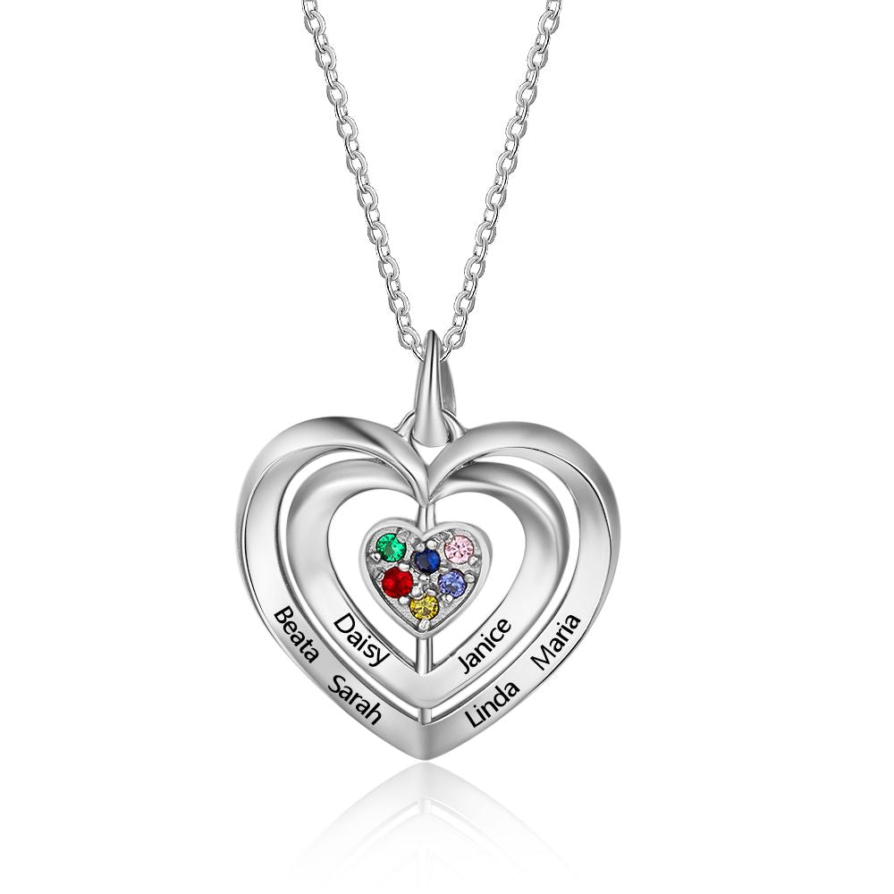 925 Sterling Silver Heart Shape Names Necklaces with Six Colorful Birthstones-0