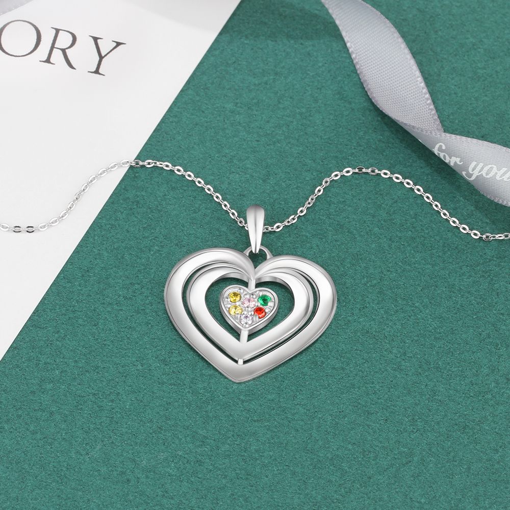 925 Sterling Silver Heart Shape Names Necklaces with Six Colorful Birthstones-2