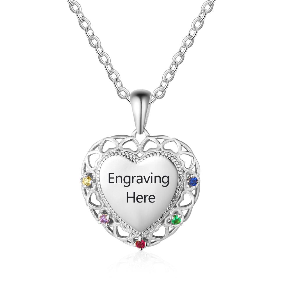 925 Sterling Silver Colorful Birthstones Heart Shape Necklace-0