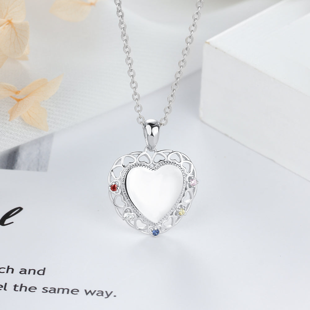 925 Sterling Silver Colorful Birthstones Heart Shape Necklace-2