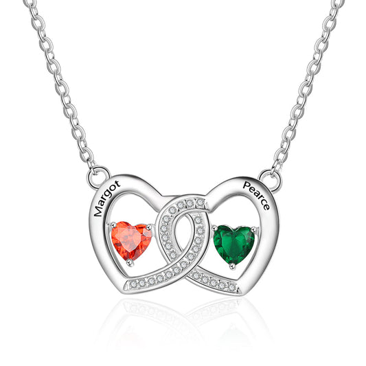 S925 Heart Shape Birthstones Heart Pendant Necklace with Engraving Name-0