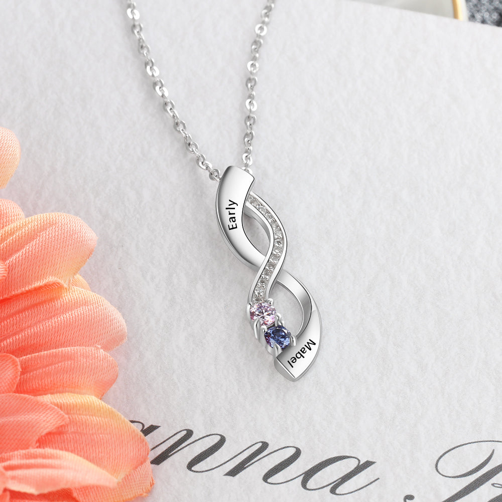 925 Sterling Silver Eight Shape Infinity Pendant Necklace with Birthstones-1