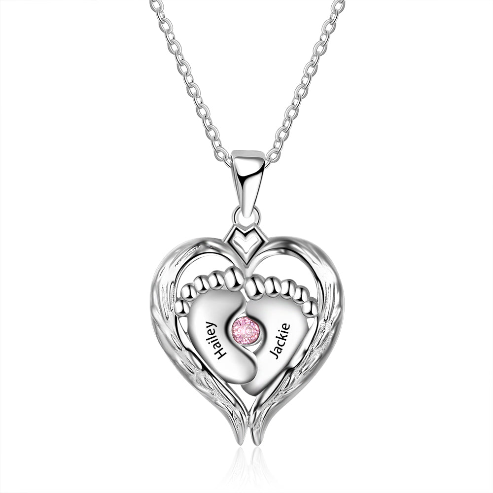 925 Sterling Silver Little feet Heart Pendant Necklace-0