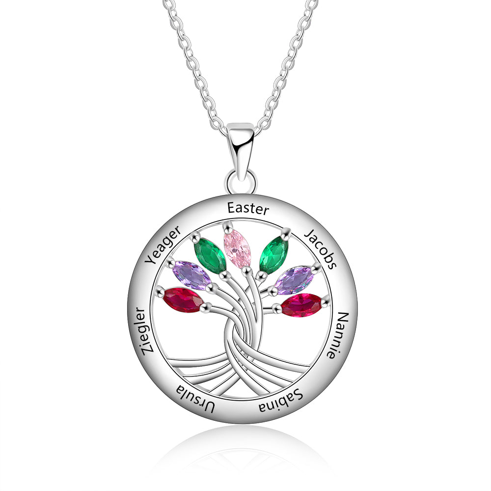 925 Sterling Silver Tree of Life Necklace with Seven Birthstones-0