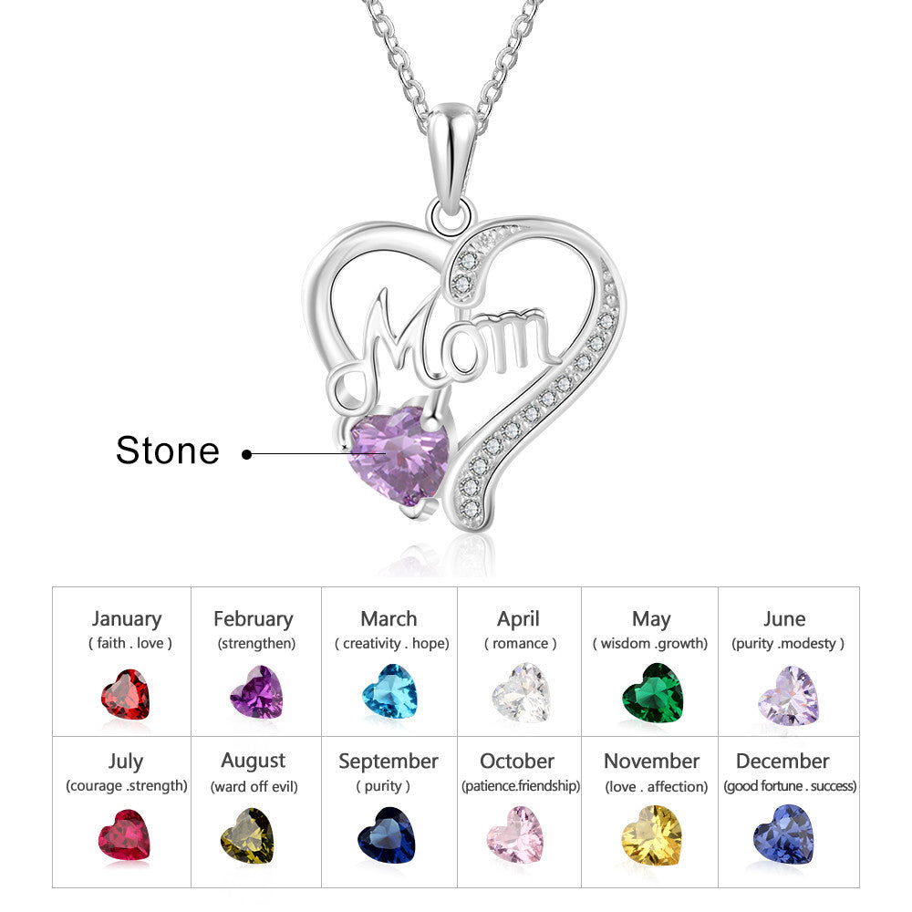 Birthstone Rhodium Plated Mom Necklace-5