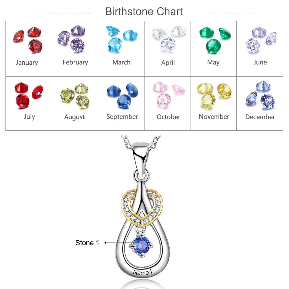 925 Sterling Silver One Birthstone Heart Necklace-5