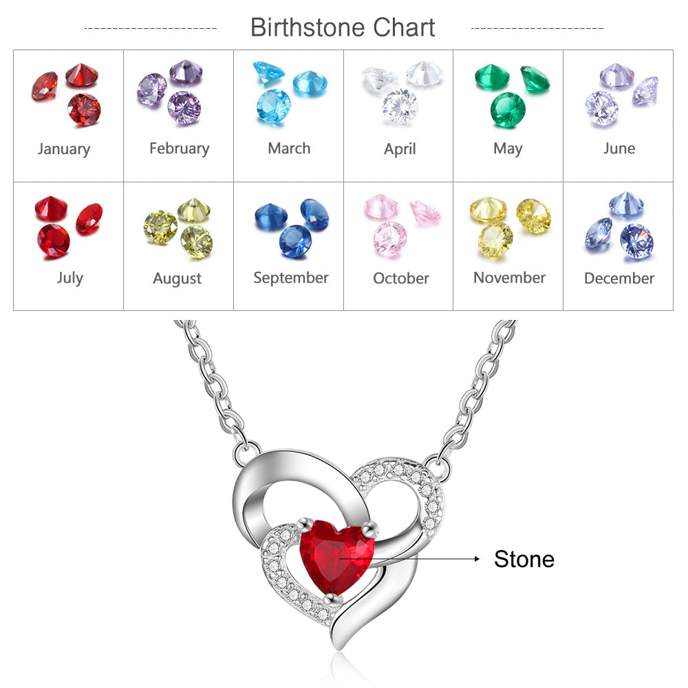 925 Sterling Silver One Birthstone Heart Necklace-5