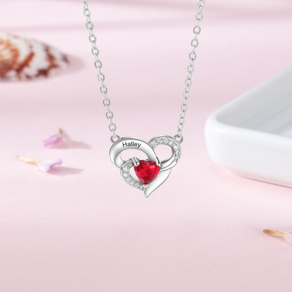 925 Sterling Silver One Birthstone Heart Necklace-2