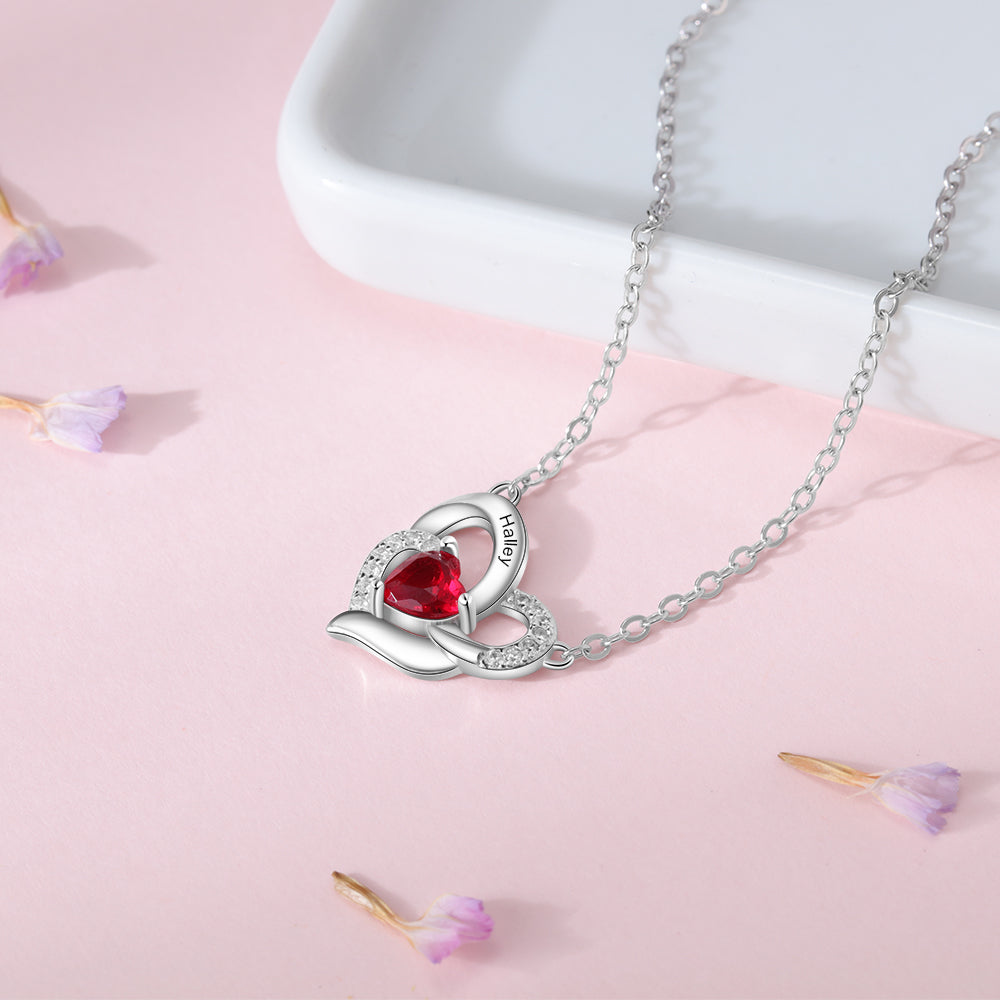 925 Sterling Silver One Birthstone Heart Necklace-1