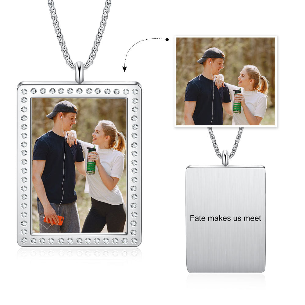 Stainless Steel Rectangle Photo Pendant Necklace-5