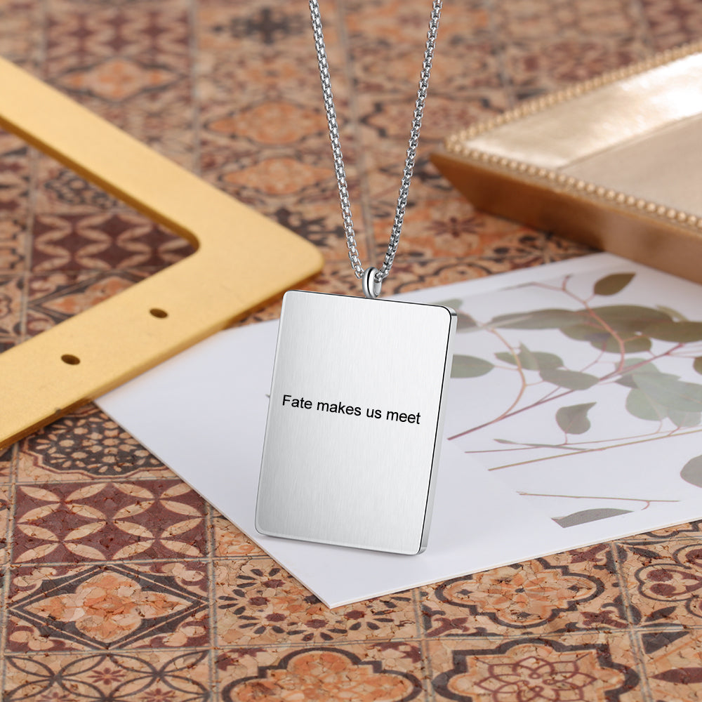 Stainless Steel Rectangle Photo Pendant Necklace-2