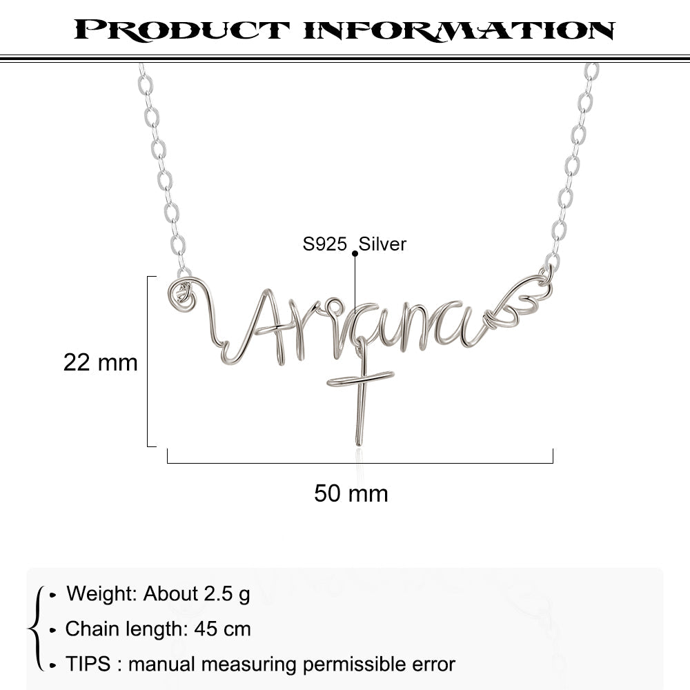 925 Sterling Silver Name Necklace with Cross-3