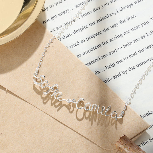 925 Silver Double Names Necklace-0