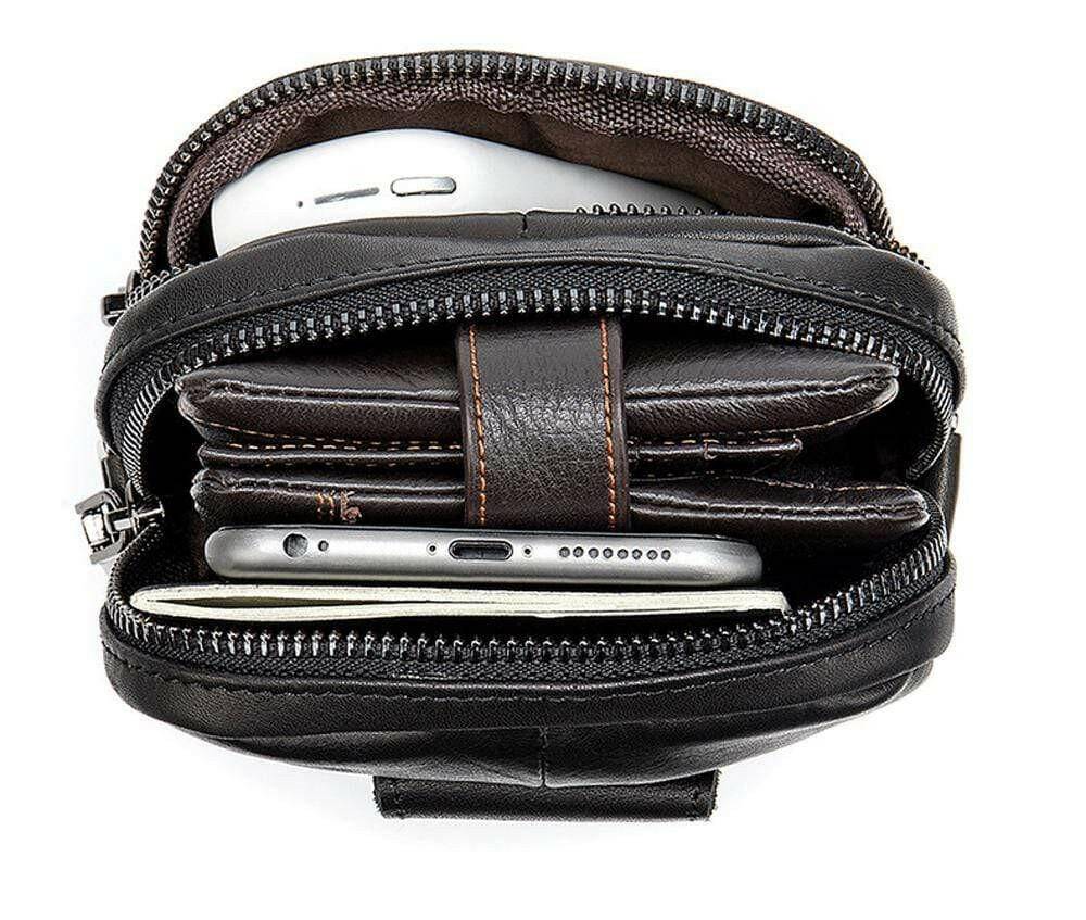 New Fashion Genuine Leather Men's Daily Use Belt Mobile Waist Cossbody Sport Shoulder Bags.-3