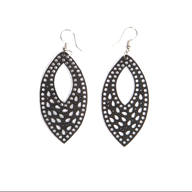 Marquise Intricate Recycled Rubber Earrings-0