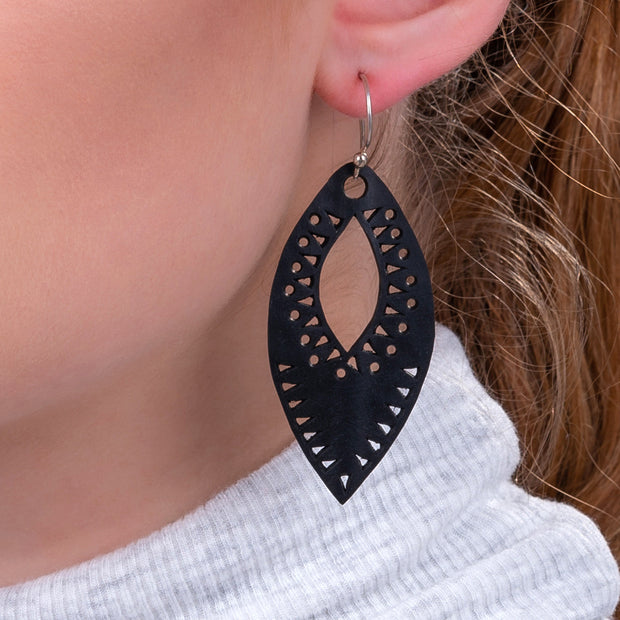 Marquise Intricate Recycled Rubber Earrings-2
