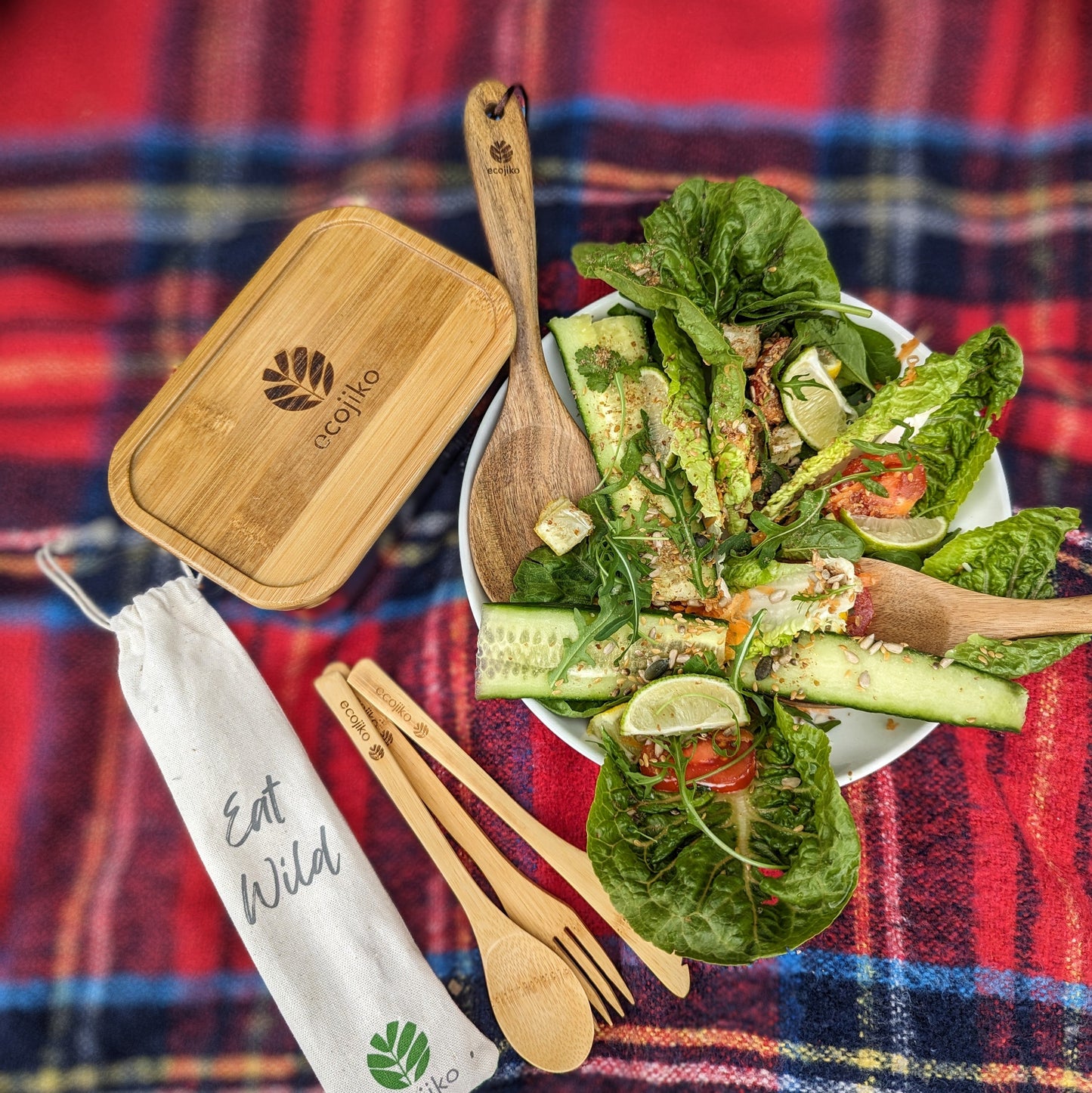 Wooden Summer Salad Servers | Sustainable Acacia Natural Food Servers with Hang Tie-4