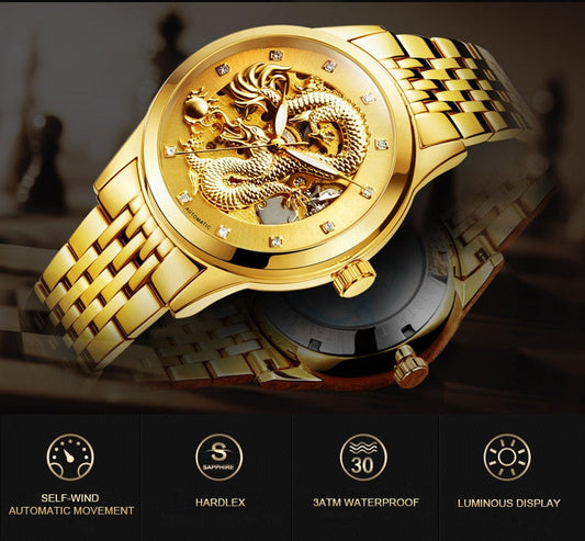  Automatic Watch Men Skeleton Gold -0