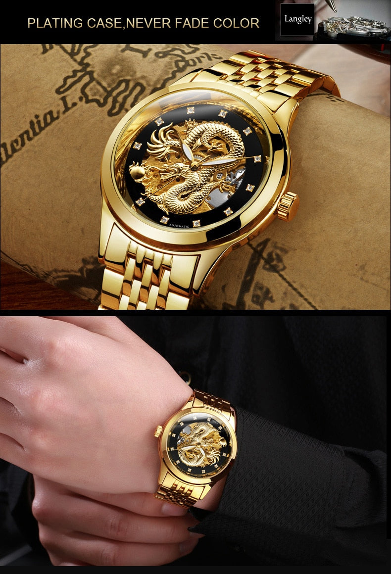  Automatic Watch Men Skeleton Gold -1