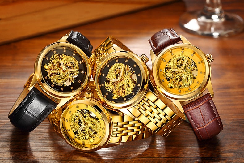  Automatic Watch Men Skeleton Gold -4