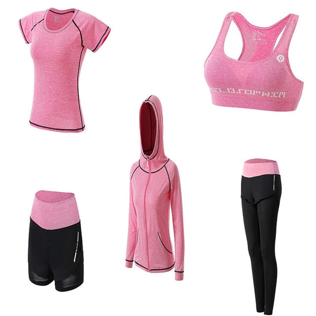 5Pcs Women's Yoga Sets Outdoor Running Yoga Quick Dry-12