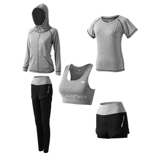 5Pcs Women's Yoga Sets Outdoor Running Yoga Quick Dry-9