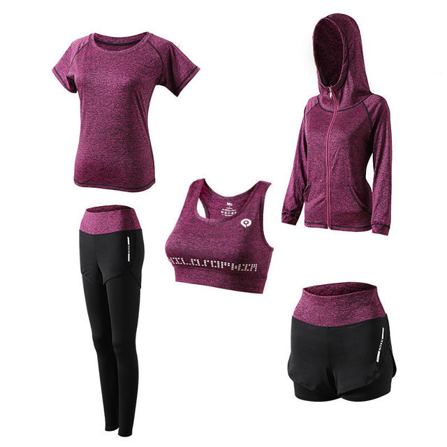 5Pcs Women's Yoga Sets Outdoor Running Yoga Quick Dry-13