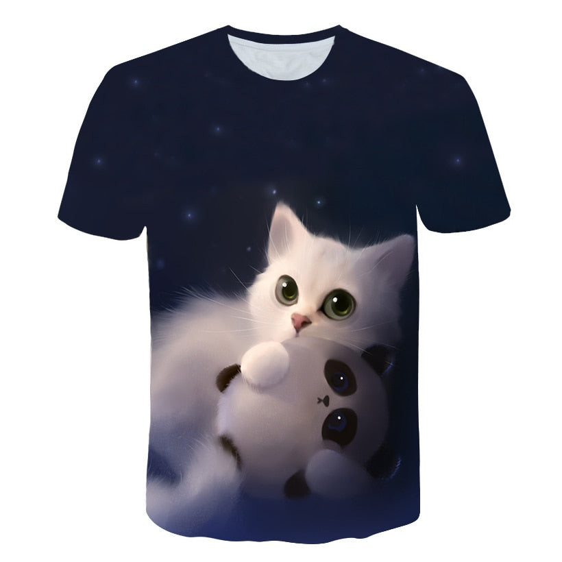 Night cat lady T-shirt women's short sleeves top 3d harajuku Tees top plus size animal T-shirt t shirt women-0