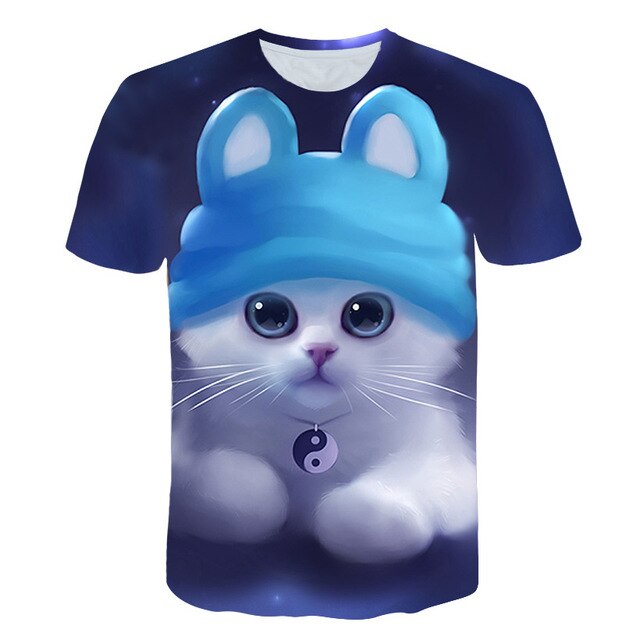 Night cat lady T-shirt women's short sleeves top 3d harajuku Tees top plus size animal T-shirt t shirt women-1