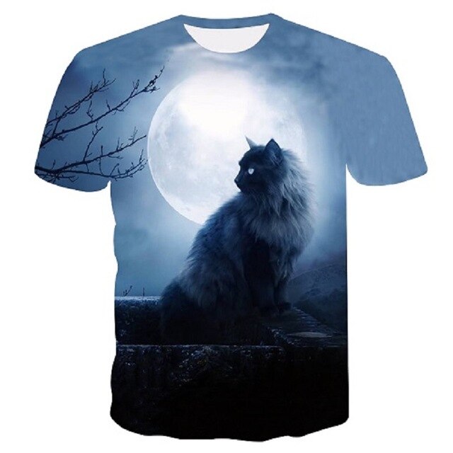 Night cat lady T-shirt women's short sleeves top 3d harajuku Tees top plus size animal T-shirt t shirt women-11