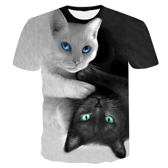 Night cat lady T-shirt women's short sleeves top 3d harajuku Tees top plus size animal T-shirt t shirt women-7