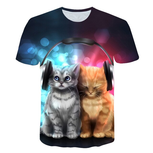 Night cat lady T-shirt women's short sleeves top 3d harajuku Tees top plus size animal T-shirt t shirt women-9