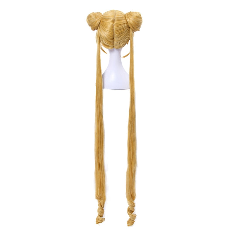 Sailor Moon Cosplay Wigs Super Long Blonde Wigs with Buns Heat Resistant Synthetic Hair Cosplay Wig Halloween-4