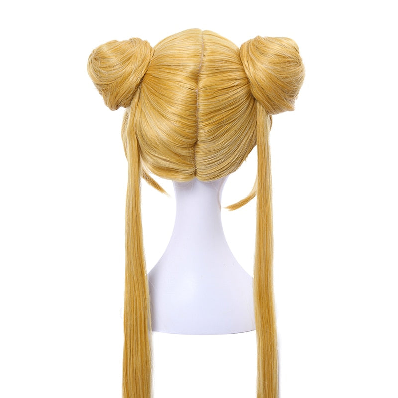 Sailor Moon Cosplay Wigs Super Long Blonde Wigs with Buns Heat Resistant Synthetic Hair Cosplay Wig Halloween-3