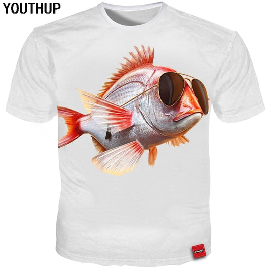 Summer Men T Shirts Glasses Fish 3d print Funny T Shirt Men Casual Cool Tees Plus Size 4XL 3d T shirt Streetwear-0