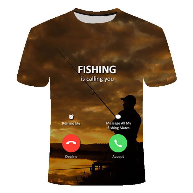 3D Print Funny Fishing Shirts Rod O-neck-0